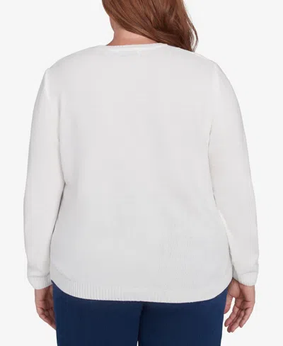 Alfred Dunner Plus Size Classics Chenille Long Open Cardigan Sweater In Ivory