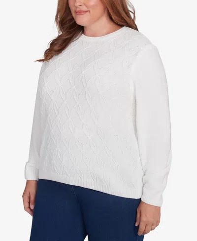 Alfred Dunner Plus Size Classics Chenille Long Open Cardigan Sweater In Ivory