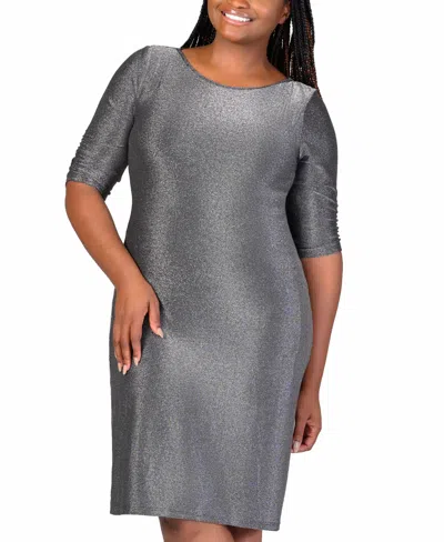 24seven Comfort Apparel Plus Size Mini Party Dress In Silver