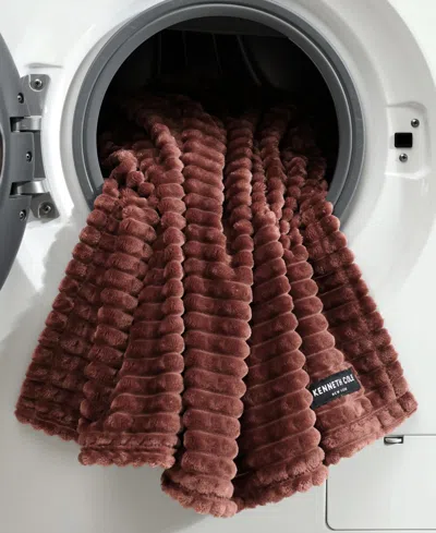 Kenneth Cole New York Solid Textured Jacquard Plush Throw, 60" X 50" In Garnet Red