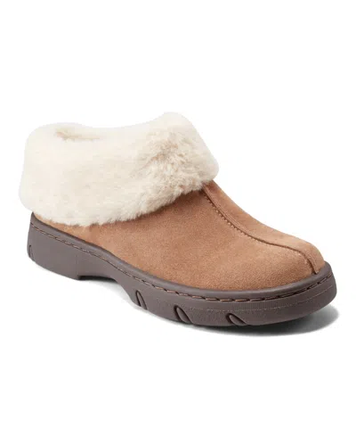 Easy Spirit Glacier Faux Shearling Clog In Medium Brown Suede