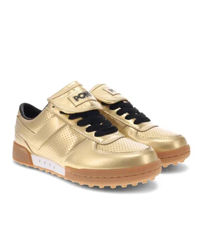 Pony Mens Linebacker Metallic Genuine Leather Premium Lace Up Athletic Sneaker Shoe In Gold