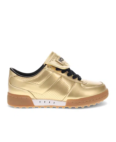 Pony Mens Linebacker Metallic Genuine Leather Premium Lace Up Athletic Sneaker Shoe In Gold