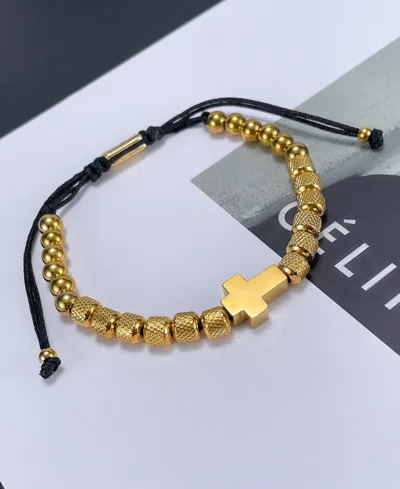 Rhona Sutton Gold Cross Beaded Rope Stainless Steel Bracelet In Gold