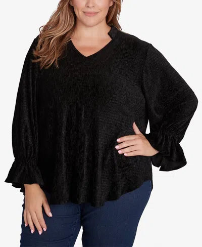 Ruby Rd. Plus Size Smocked Velvet Blouse In Black