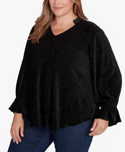 Ruby Rd. Plus Size Smocked Velvet Blouse In Black