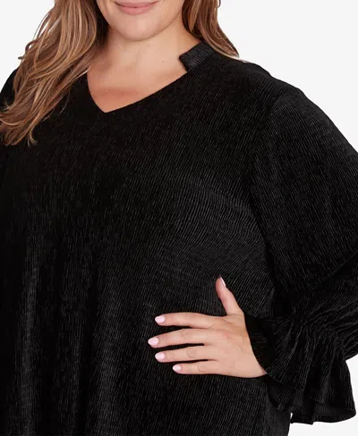 Ruby Rd. Plus Size Smocked Velvet Blouse In Black