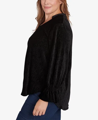 Ruby Rd. Plus Size Smocked Velvet Blouse In Black