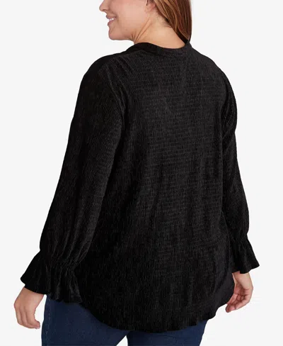 Ruby Rd. Plus Size Smocked Velvet Blouse In Black