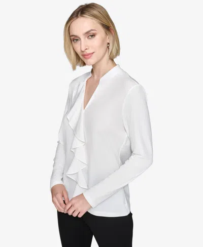 Karl Lagerfeld Women's Ruffled Long-sleeve Blouse In Soft White