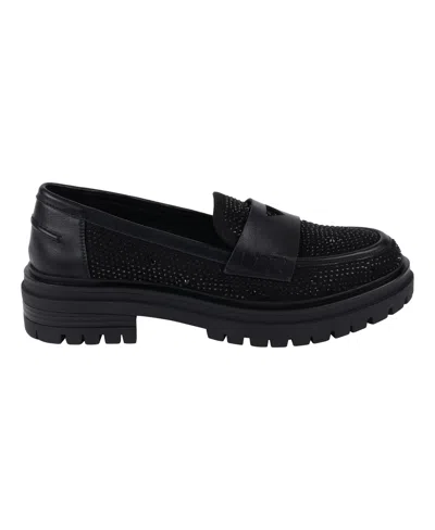 Gc Shoes Galen Womens Rhinestone Man Made Loafers In Black