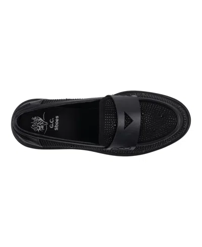 Gc Shoes Galen Womens Rhinestone Man Made Loafers In Black