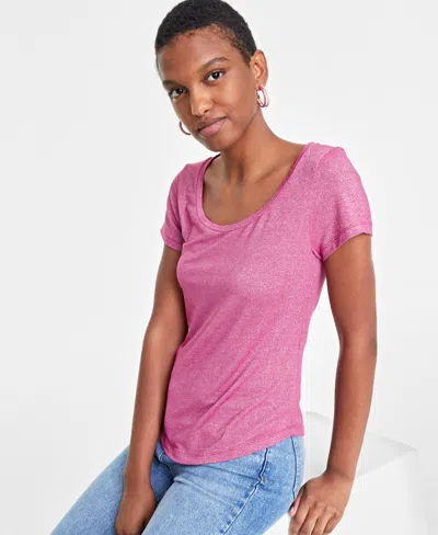 On 34th Women's Short-sleeve Solid Shine Top, Created For Macy's In Magenta Mo
