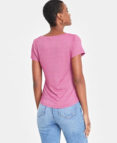 On 34th Women's Short-sleeve Solid Shine Top, Created For Macy's In Magenta Mo