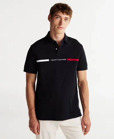 Tommy Hilfiger Regular Fit Embroidered Stripe Polo In Desert Sky