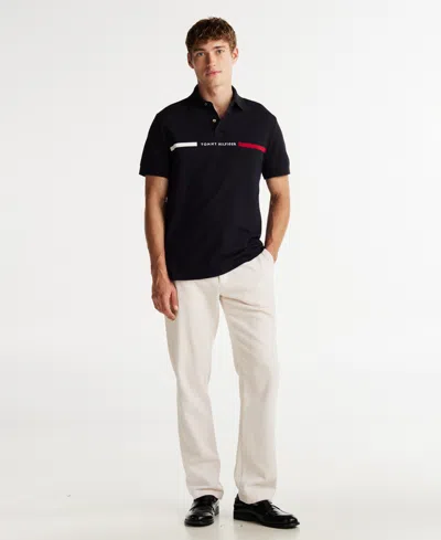Tommy Hilfiger Regular Fit Embroidered Stripe Polo In Desert Sky
