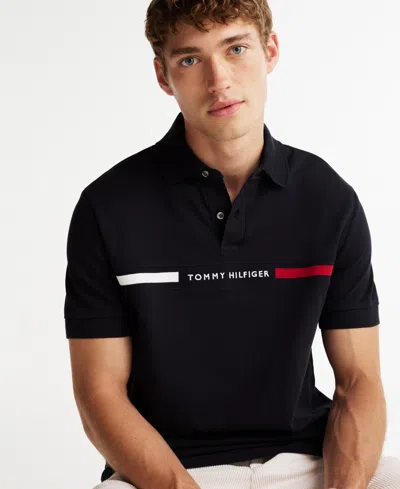Tommy Hilfiger Regular Fit Embroidered Stripe Polo In Desert Sky