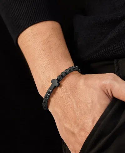Rhona Sutton Black Cross Beaded Rope Stainless Steel Bracelet In Black
