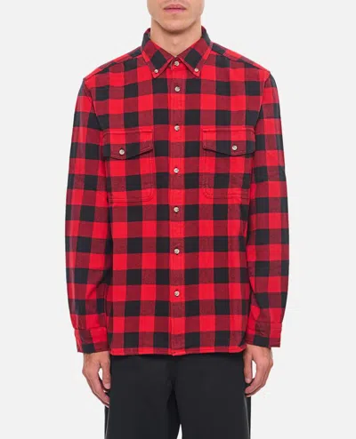 Woolrich Checked Cotton Flannel Shirt With Double Breast Pocket In Red
