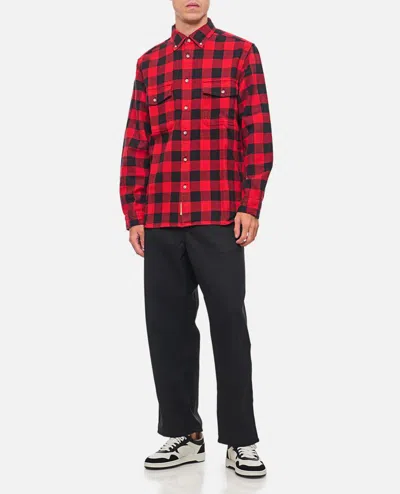 Woolrich Checked Cotton Flannel Shirt With Double Breast Pocket In Red