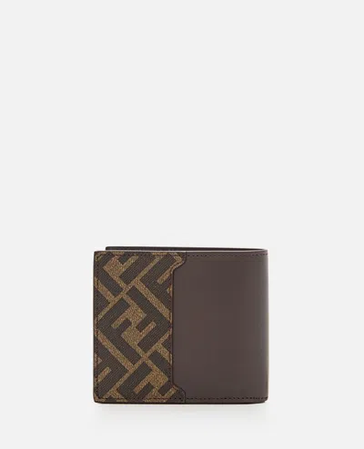 Fendi Leather And Ff Fabric Wallet In Brown