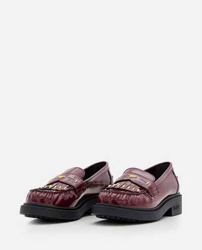 Fendi Leather Loafer With Studs In Brown