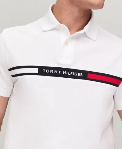 Tommy Hilfiger Men's Short Sleeve Embroidered Chest Stripe Polo Shirt In White