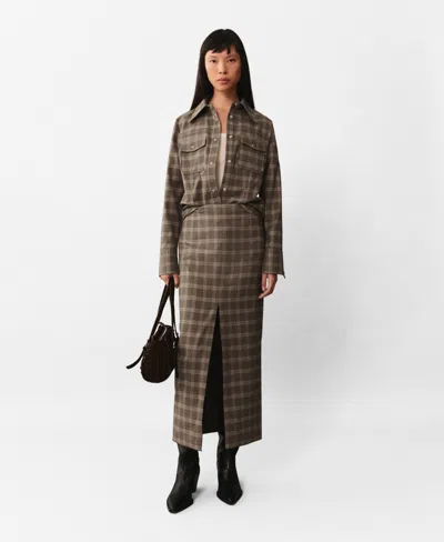 Mango Check Snap-up Overshirt In Beige