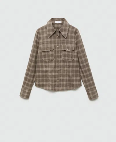 Mango Check Snap-up Overshirt In Beige