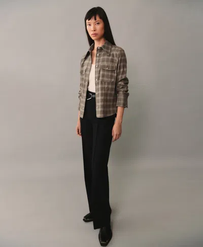 Mango Check Snap-up Overshirt In Beige