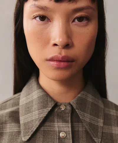 Mango Check Snap-up Overshirt In Beige