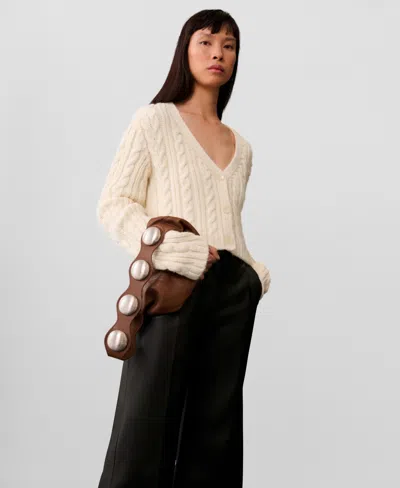 Mango Cable Stitch V-neck Cardigan In Ecru