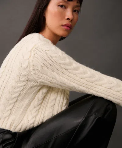 Mango Cable Stitch V-neck Cardigan In Ecru