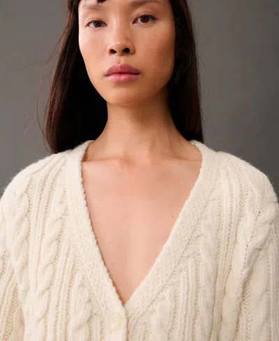 Mango Cable Stitch V-neck Cardigan In Ecru