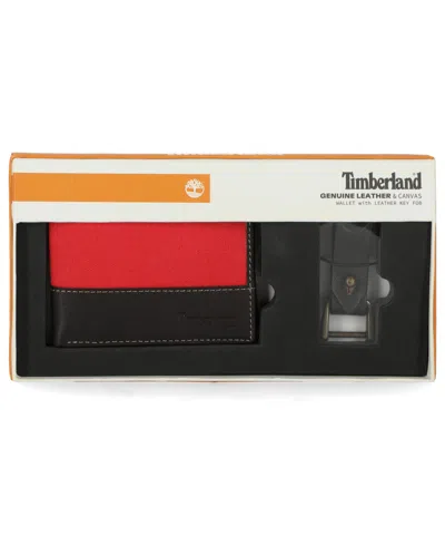 Timberland Men's Canvas Leather Wallet With Bottle Opener In Orange