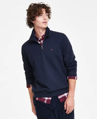 Tommy Hilfiger Essential Cotton Mens Half Zip Mock Sweatshirt In Desert Sky