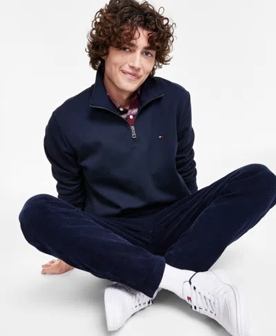Tommy Hilfiger Essential Cotton Mens Half Zip Mock Sweatshirt In Desert Sky
