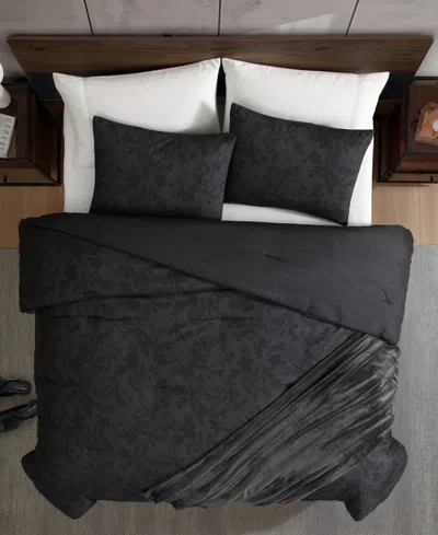 Kenneth Cole New York Silhouette Floral 4-pc. Comforter Set, Full/queen In Black