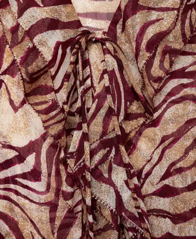 Mango Ruffles Printed Blouse Maroon In Maroon