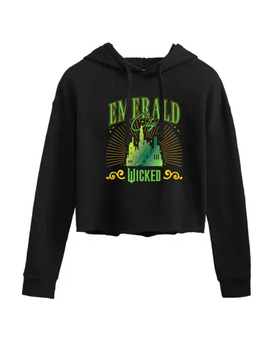 Hybrid Apparel Trendy Juniors Wicked Emerald City Graphic Cropped Hoodie In Black