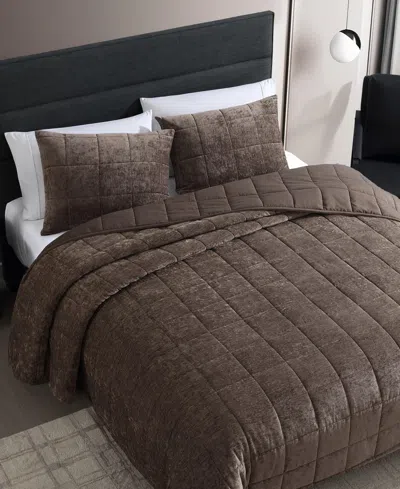 Vera Wang Chenille Box Solid 3-pc. Quilt Set, Queen In Chocolate Brown