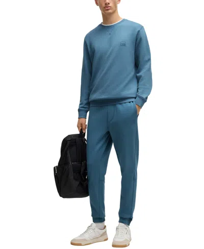 Hugo Boss Cotton-terry Relaxed-fit Sweatshirt With Logo Patch In Open Blue
