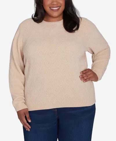 Alfred Dunner Plus Size Classic Chenille Pullover Sweater In Latte