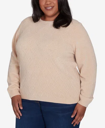 Alfred Dunner Plus Size Classic Chenille Pullover Sweater In Latte