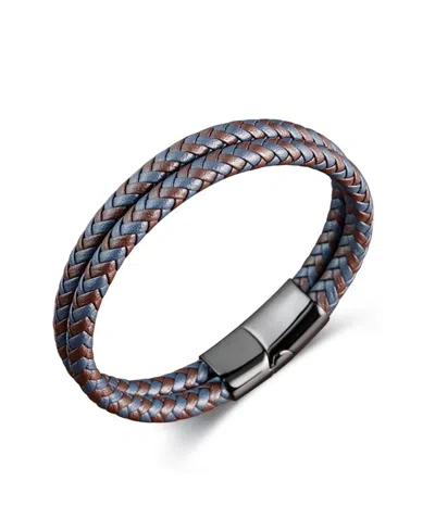 Rhona Sutton Double Summit Leather Stainless Steel Bracelet In Black