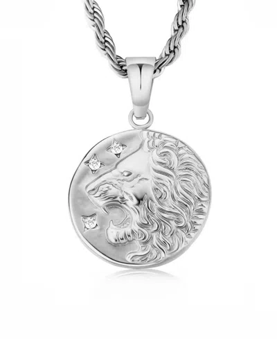 Rhona Sutton Stainless Steel Lion Coin Pendant Necklace In Silver