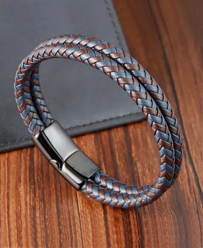 Rhona Sutton Double Summit Leather Stainless Steel Bracelet In Black