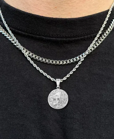 Rhona Sutton Stainless Steel Lion Coin Pendant Necklace In Silver