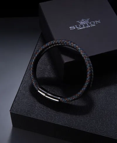 Rhona Sutton Double Summit Leather Stainless Steel Bracelet In Black