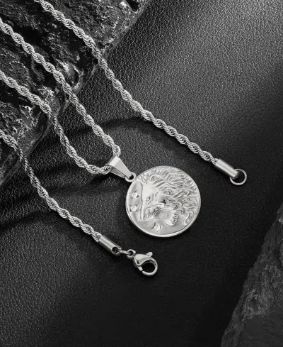 Rhona Sutton Stainless Steel Lion Coin Pendant Necklace In Silver